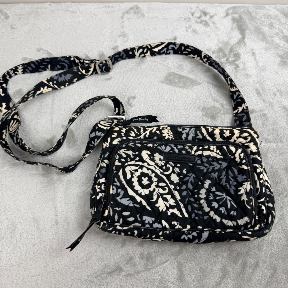 Vera Bradley Quilted Cotton‎ Crossbody Bag Black White Blue Paisley